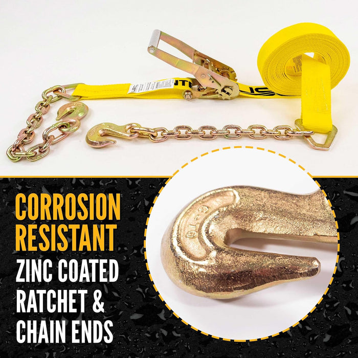 2'' x 30' Ratchet Tie-Down with Chain Extension & 5/16" Eye Grab Hook – Heavy-Duty Cargo Securement