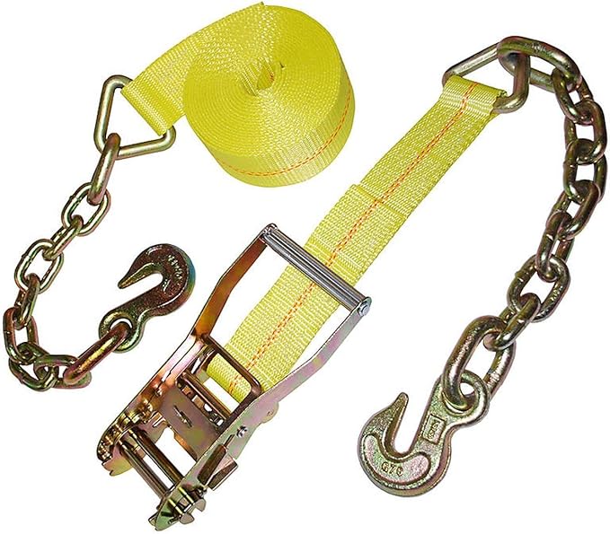 2'' x 30' Ratchet Tie-Down with Chain Extension & 5/16" Eye Grab Hook – Heavy-Duty Cargo Securement