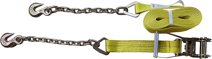 2'' x 30' Ratchet Tie-Down with Chain Extension & 5/16" Eye Grab Hook – Heavy-Duty Cargo Securement