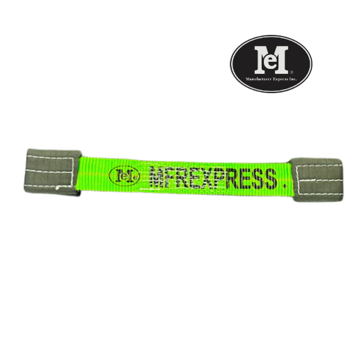 ME 2" x 18" Replacement Dog Bone Strap with Sewn Eye - Lime Green for Rollback Tie Downs Flatbed Tow Truck