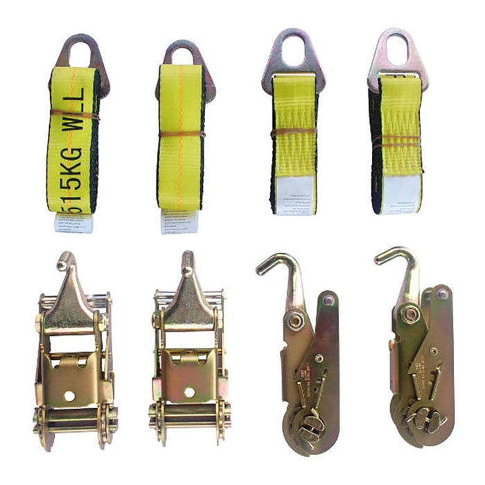 4 Point Towing Kit, 4 Ratchets W/Drop Forged Fingers, 4 Keyhole Straps - Manufacturer Express
