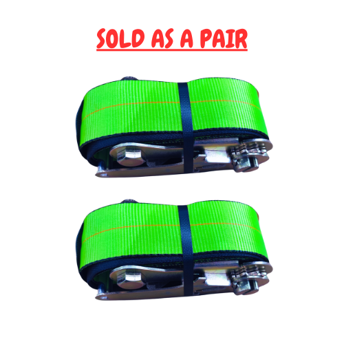 3" x 7' Under Reach Ratchet Strap with 3-Foot Sleeve - Green Webbing (PAIR)