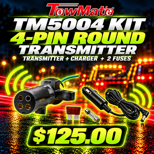 Towmate TM5004 4 Pin Round transmitter Kit with Charger and 2 Fuses